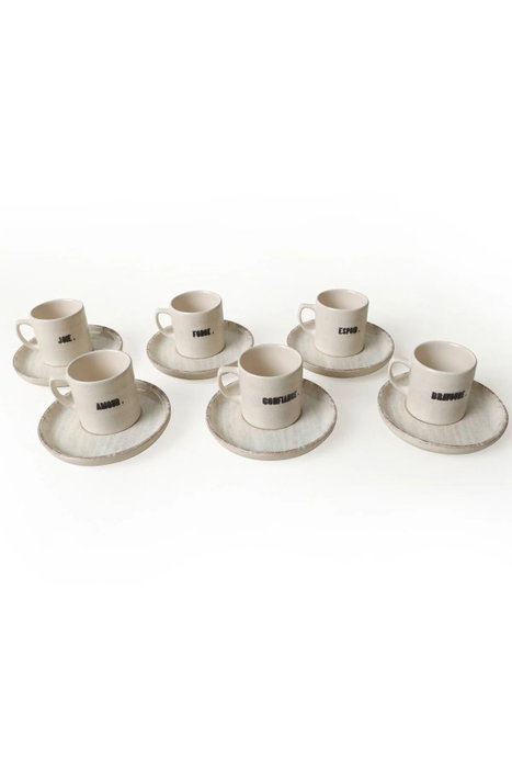 Hermia Juego de tazas de café Blanco y negro, 12 piezas